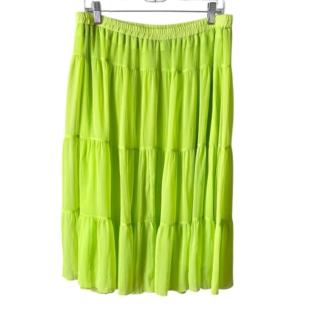 Linea by Louis Dell'Olio Women’s Sz Large Crinkled Lime Green Tiered Midi Skirt